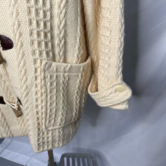 Branigan Weaver Wool Coat M Cream Toggle Buttons Cable Knit Cardigan Fisherman - Picture 5 of 15
